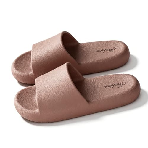 HUILONGJIA Cushioned Slides House Slippers for Women, Summer Pillow Sandals Non-Slip Pool Bath Shower Shoes Coud Soft for Indoor Outdoor, Pink Woman Size 4-5.5 - Image 1
