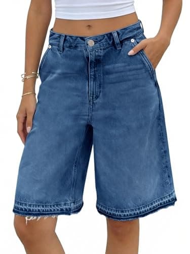 Tankaneo Women Baggy Bermuda Jean Shorts High Waisted Wide Leg Raw Hem Denim Shorts Summer Casual Y2k Jorts - Image 1