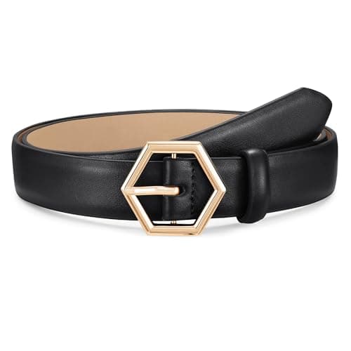 WHIPPY Skinny Leather Belt for Women Casual Waist Belt for Jeans Pants Fashion Ladies Thin Belt with Gold Buckle, Black, S - Image 1