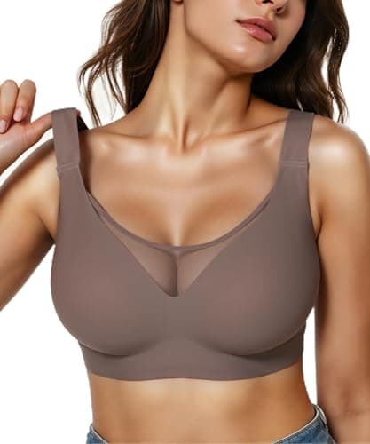 Brabalas Wireless Bras for Women (34C-42DD), Extremely Comfortable Seamless Bra Mesh Bralettes Adjustable Straps Everyday Bra 40C Brown - Image 1