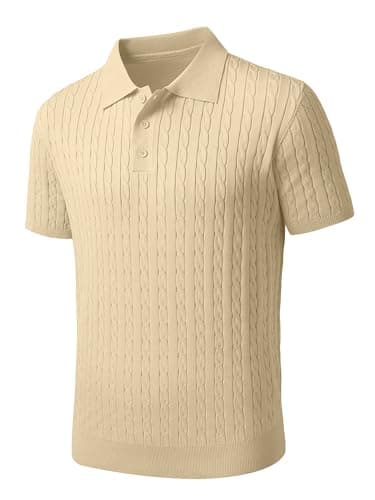 JEMLDL Khaki Knit Polo Shirt for Men, Highly Stretchy Short-Sleeve Ribbed Lightweight, Business, Parties and Sports Games XXL - Image 1