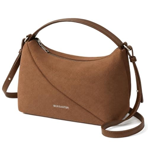 BOSTANTEN Suede Leather Crossbody Bags for Women Vintage Shoulder Purse Slouchy Hobo Handbag with Adjustable Strap, Camel - Image 1