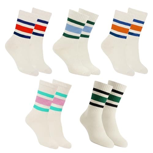 QZLKNIT Retro Striped Crew Socks Sport Socks,Casual Cotton Stretchy Socks, with Seamless Toe for Men and Women Multicolor (US, Alpha, One Size, Regular, Regular, 5, STYLE 3)