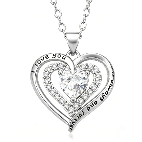 Caelishel 14K Gold Plated Dainty Double Heart Necklace, Cubic Zirconia Clavicle Pendant Adjustable Chain for Women(Silver) - Image 1
