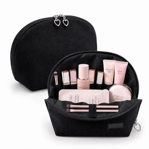 EPEDAL24 Parallel Traveler Makeup Bag, Shell Shape Magnetic Hold-Open Cosmetic Bag, Fold-Down Design, Large Capacity Waterproof Organizer with Compartments for Travel Essentials, Black