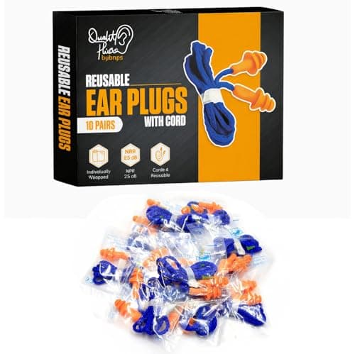 10 Pair Corded Reusable Ear Plugs for Shooting Range Ear Protection for Gun Range - Hunting Ear Plugs for Construction Firearm Ear Protection Shooting Gun Hearing Protection Earplugs Corded - Image 1