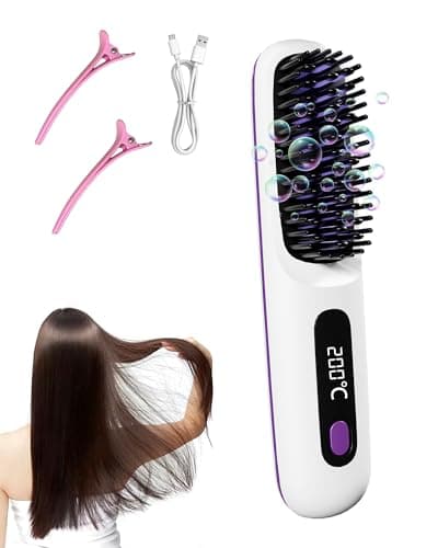 Go Brush Pro 2026 for Short Hair, Portable Straightener Brushs for Travel, with LCD Temperature Display, Fast Heating Cordless Mini Hair Brushs (White) - Image 1