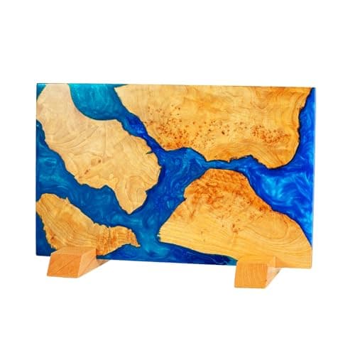 Premium Artisan Magnetic Knife Block - Double Sided 20 Knife Holder - Handcrafted Burl Wood & Blue Resin River Design - Stable Countertop Stand - Professional Kitchen Storage(No Knife) - Image 1