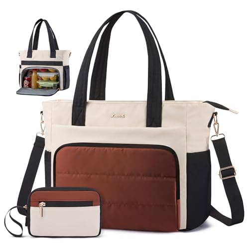 LOVEVOOK Lunch Tote Bag for Women, 15.6 Inch Puffer Laptop Work Tote with Cup Holder, Quilted Nurse Bag for Travel, Gym, Daily Use - Image 1