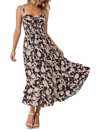 GRACE KARIN Women's Summer Floral Maxi Dress Spaghetti Strap A Line Beach Boho Dresses Ruffle Tiered Casual Dress Black L - Image 1