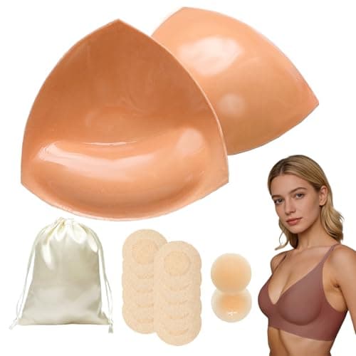 JULZYTH Double Sided Sticky Bra Inserts, Invisible Thin Adhesive Bra Pads, Seamless Push Up Breast Enhancers for A-D Cups, Fit for Bras, Bikini, L Beige - Image 1