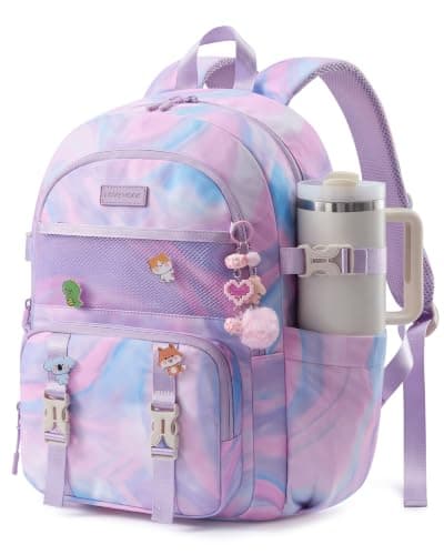 LOVEVOOK Cute School Backpack for Girls Ages 8-14, Lightweight Bookbag with Cartoon Charms & Pins, Back to School Backpack for Elementary & Middle School, Fits 15.6 Inch Laptop and 40oz Tumbler - Image 1