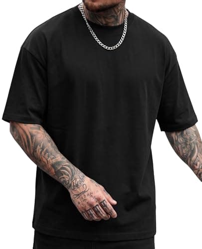 Vamtac Midweight Cotton T Shirts for Men Loose fit Short Sleeve Shirts Crewneck Tee Black Small - Image 1