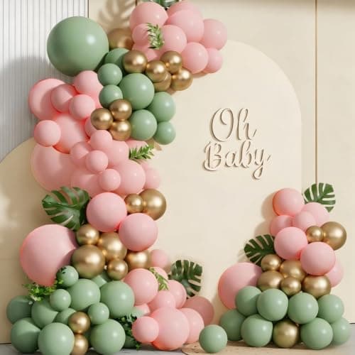 Spring Balloon Garland Arch Kit 160Pcs Sage Green Pink and Gold Latex Balloons for Baby in Bloom Baby Shower Bridal Shower Wedding Jungle Safari Woodland Birthday Party Decorations - Image 1