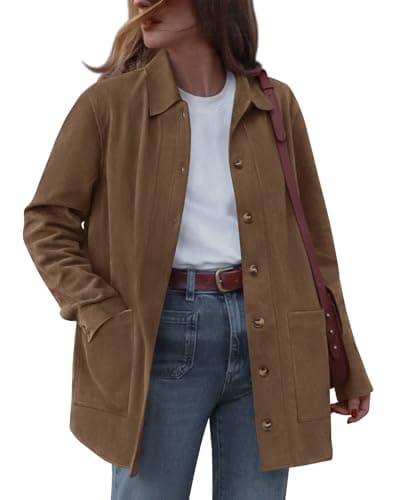 BTFBM Faux Suede Jacket Women Fall Fashion 2026 Leather Jackets Long Sleeve Button Down Winter Coats Shackets Outerwear(Light Brown, X-Large) - Image 1