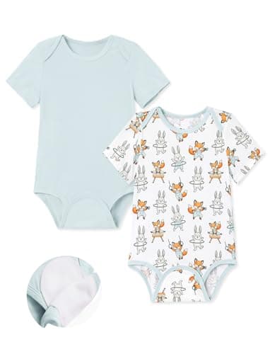 PATPAT Bamboo Viscose Baby Bodysuits 2 Pack, Easy Swap Design (No Snaps/Zippers) - Short Sleeve Newborn Infant Boys Girls, Quick Diaper Change Clothes Gym Friends 18-24 Months - Image 1