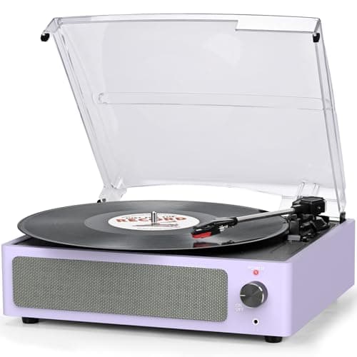 Record Player for Vinyl All-in-one Turntable with Speakers Belt-Driven Turn Table 3-Speed 3 Size 33 1/3 45 78 RPM BT Wireless Headphone AUX-in RCA LP Phonograph Auto Stop New Sleek Light Pale Purple - Image 1