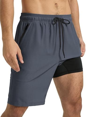 Arcweg Men's Swim Trunks with Compression Liner and Zipper Pockets Quick Dry Bathing Suit Board Swimming Shorts Charcoal