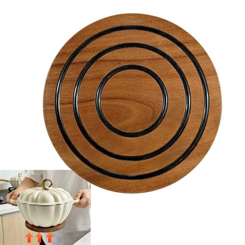 8 Inch Magnetic Wooden Trivets, Acacia Wood Pot Holder with 3 Heat-Resistant Silicone Rings, Kitchen Round Magnetic Trivet for Cast Iron Pots, Pans and Hot Dishes - Image 1