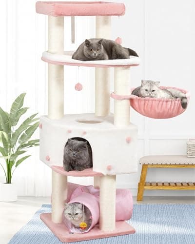 Cat Tree Tower for Large Cats Adult - 60 Inch XXL Sturdy Heavy Duty Extra Wide Scratching Posts (φ4.4in) Condo - Indoor Big Cat House Hammock Perch - XL Wood Multi Level Feline Pet Bed Trees Houses - Image 1