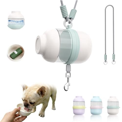 3 in 1 Dog Water Bottle with Crossbody Strap & Retractable Leash, Portable Dog Travel Water Bottle with Treat & Poop Bag Dispenser for Small Dogs Walking Hiking(Off-White) - Image 1