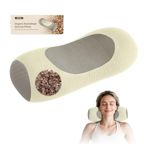 Qirelle Organic Buckwheat Cervical Neck Pillow, Adjustable Neck Roll for Sleeping, Ergonomic Neck Support Bolster for Side & Back Sleepers, Firm Support Pillow for Neck Pain Relief & Spine Alignment - Image 1