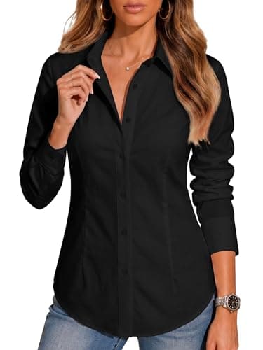 BBIBBI Collared Shirts for Women Womens Button Down Blouse Dress Shirt Women's Tops Long Work Business Casual Clothing Black Size S-Petite - Image 1