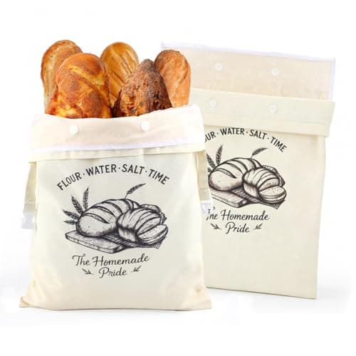 BubFroo 2 Pack Double-Layer Beeswax Sourdough Bread Bags, Reusable Organic Cotton Bread Bag with Detachable Beeswax Liner & Roll-top Buckle, Keeps Homemade Loaves Fresh Longer, XL Capacity - Image 1