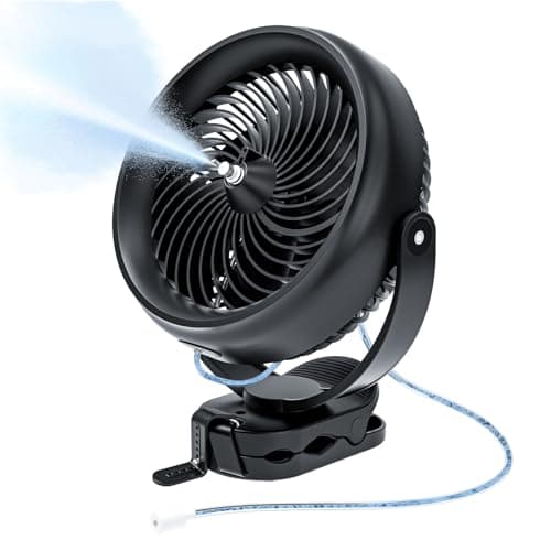 ATEngeus 20000mAh Misting Fan with Clip, 8'' Portable Clip on Fan Battery Operated, 3 Speeds, 3 Mist Modes, Hook, Silicone strap, Max 90H Runtime for Golf Cart, Canopy, Camping Essentials - Image 1