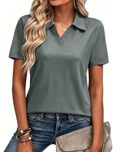 Alaroo Women's Golf Polo Shirts Short Sleeve Collared V Neck Tennis Golf Shirt Casual UPF 50+ Athletic Workout Tops Dark Grey XXL - Image 1