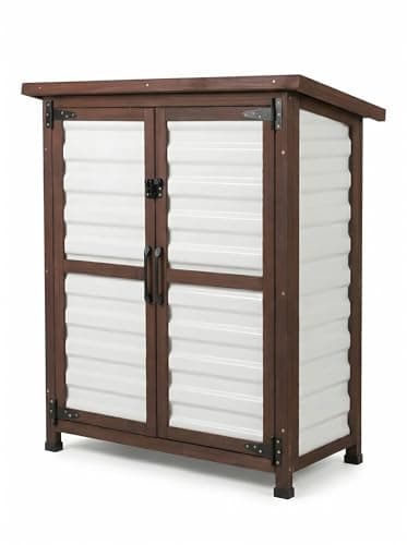 GECHER Outdoor Storage Cabinet, 30.51”x15.94”x 36” Fir Wood Garden Shed with Asphalt Roof & Waterproof Plastic Panels, Lockable Double Doors, Small Tool Shed for Yard, Patio, Garden and Poolside - Image 1