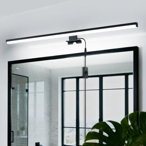 TYhogar 28" Plug in Bathroom Light Fixtures Matte Black Vanity Lights,11W LED Picture Light 3 Installation Methods 6600K White-Light Vanity Light Bar Wall Sconce for Bedroom/Living Room/Kitchen - Image 1