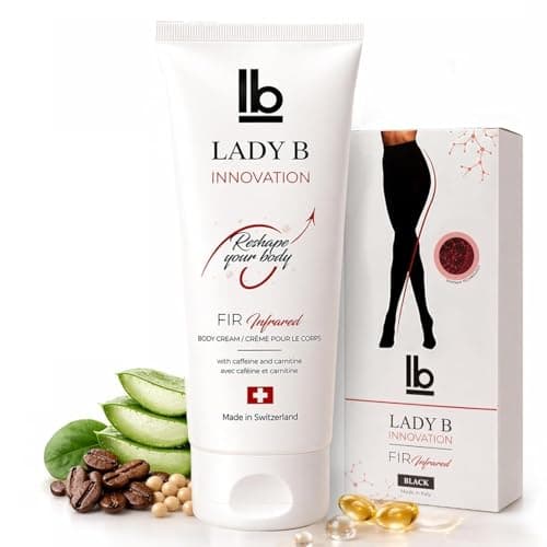 LADY B Firming Anti-Cellulite Body Lotion with Caffeine & Shea Butter – 6.8 Fl Oz Swiss Body Cream + Italian FIR Smartwear 2-in-1 Set, Invisible Shaping for Smooth Tight Skin, Clinically Tested (L/XL)