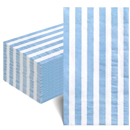 NatNarr 60 Pcs Light Blue Striped Napkins, 2 Ply Blue Disposable Guest Bathroom Hand Towels Blue and White Dinner Napkins for Baby Bridal Shower Birthday Wedding - Image 1
