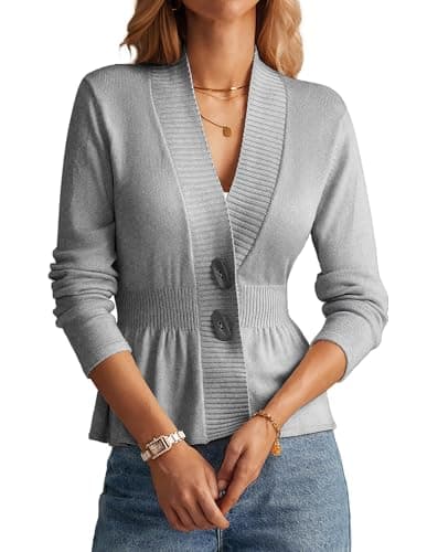 Cardigan Sweaters for Women Lightweight Long Sleeve Peplum Cardigan 2025 Fall Blazer Jackets Light Gray XL - Image 1