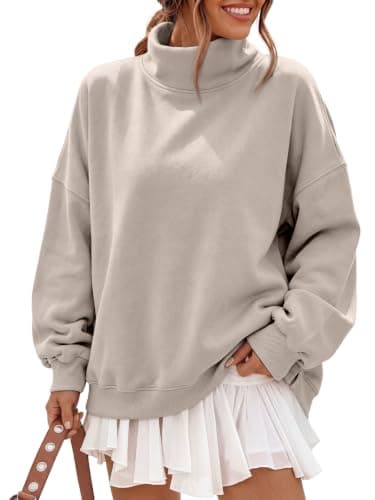 Trendy Queen Women’s Fleece Oversized Sweatshirts Fall Winter Mock Neck Pullover with Pockets CoffeeGrey XL - Image 1