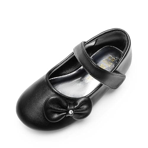 DREAM PAIRS Toddler Girls Dress Shoes Mary Jane Flats, Girls School Uniform Flats Bow Ballerina Shoes,Size 7 Toddler,Black-Pu,Angel-5 - Image 1