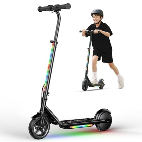 Electric Scooter for Kids, 150W Motor, Adjustable Handlebar Height, 3 Safe Speeds (3/6/10 MPH), Colorful Lights, Magnetic Charging, Dual Brake System, Ideal Presents for Boys & Girls