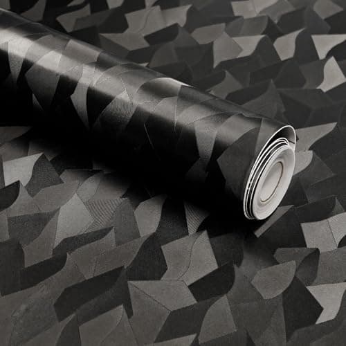 Black Faux 3D Fold‑Shadow Wallpaper for Gaming Rooms & Modern Spaces – 17" x 78.7" Matte Geometric Texture Wall Paper with Futuristic Light‑Play, Peel & Stick, Renter‑Friendly - Image 1