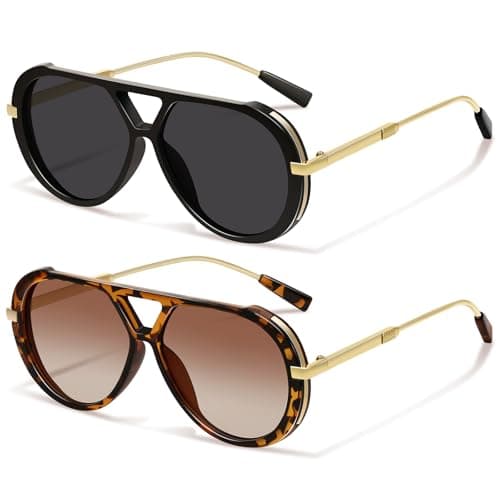 YMRFW Retro Gold Aviator Sunglasses for Women Men Large Frame 70s Trendy Vintage Style UV Protection Sun Glasses - Image 1
