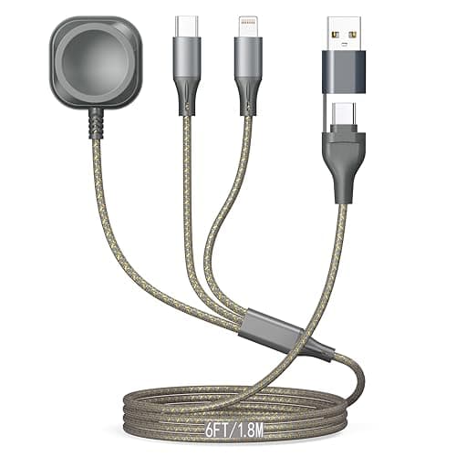 Multi Charging Cable for Apple Watch Charger 6FT, iPhone Charger USB A/C Multi Fast 3 in 1 Charging Cable for iWatch Ultra/SE/10-1 & iPhone16-5/Pro/Plus/iPad/iPod/Airpod - Image 1