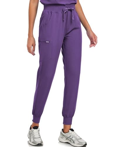 VECARDI Womens Scrub Pants Jogger 4 Way Stretch Nurse Cargo Pants with Zipper Pocket Comfortable Medical Work Pants Purple - Image 1
