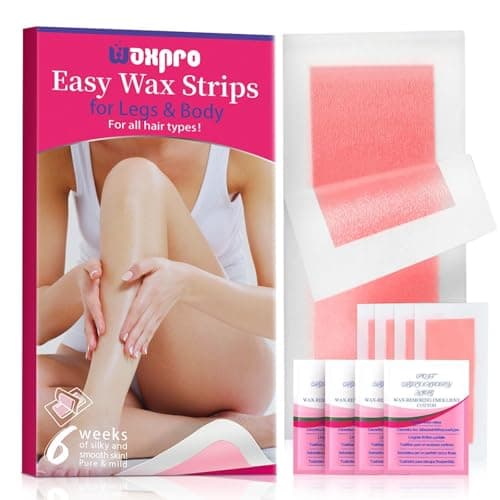 Waxpro Easy Wax Strips for Hair Removal - 50 Counts, 4 Soothing Wipes, No Heat Needed, Quick & Effective Face & Body Waxing Strips for Women, Perfect for Eyebrows, Lip, Leg & Body Hair Removal (Red) - Image 1