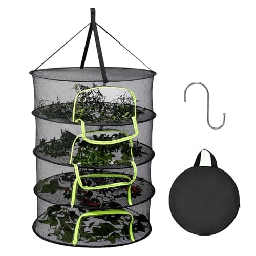 LUKETURE 4-Layer Hanging Herb Dryer Rack - with U-Zipper Mesh Net & Hook, Foldable Collapsible Drying Rack for Plants, Herbs, Flowers, Fish, Jerky, Laundry - Image 1