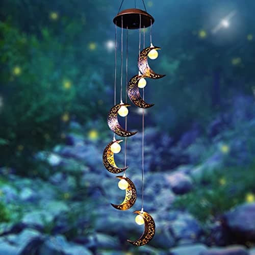 Tryme Solar Moon Wind Chimes Outdoor Solar Lights Windchimes Waterproof Hanging Decorations Gifts for Garden Patio Birthday Thanksgiving Home Party - Image 1