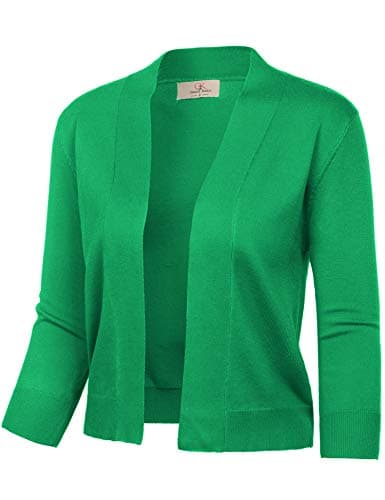 GRACE KARIN Women's Cardigans Sweater Soft Knit 3/4 Sleeve Tunic Bolero Casual Top (Green,L) - Image 1