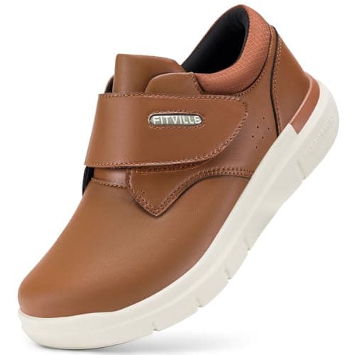 FitVille Diabetic Shoes for Men Extra Wide Comfortable Leather Walking Shoes Hook & Loop Orthopedic Dress Sneakers for Edema and Swollen Feet (X-Wide 13, Marmalade)