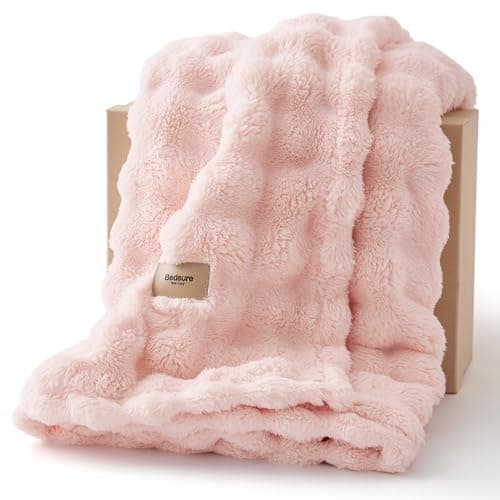 Bedsure 3D Fleece Bubble Blankets for Couch - Cute Pink Throw Blanket for Sofa Bedroom Decor - Luxury Soft Cozy Pink Birthday Gifts for Women Girls, Lightweight, Light Pink, 50"×60" - Image 1