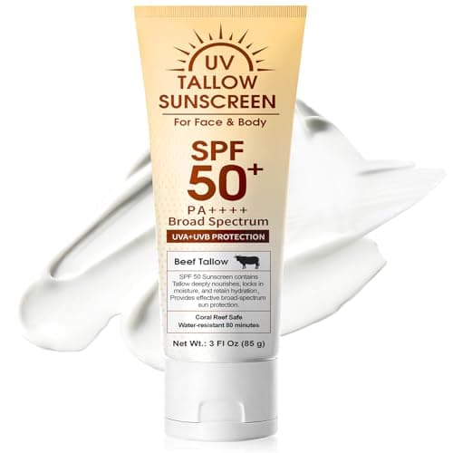 Beef Tallow Reef Safe Sunscreen SPF 50 for Face, Natural Grass-Fed Beef Tallow,Mineral Non-Nano Zinc Oxide Sunblock,Moisturizing Mineral Sunblock for Summer Outdoor Sports Beach Daily Use,85g - Image 1