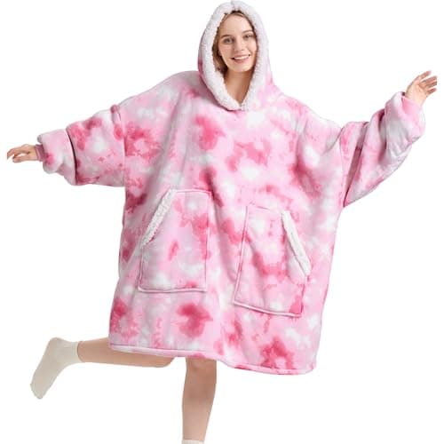 Kipswiza Wearable Blanket Hoodie - Oversized Soft Cozy Sherpa Fleece Hooded Blankets Sweatshirt as Gifts for Women Mother Daughter Girlfriend, Pink Tie Dye - Image 1